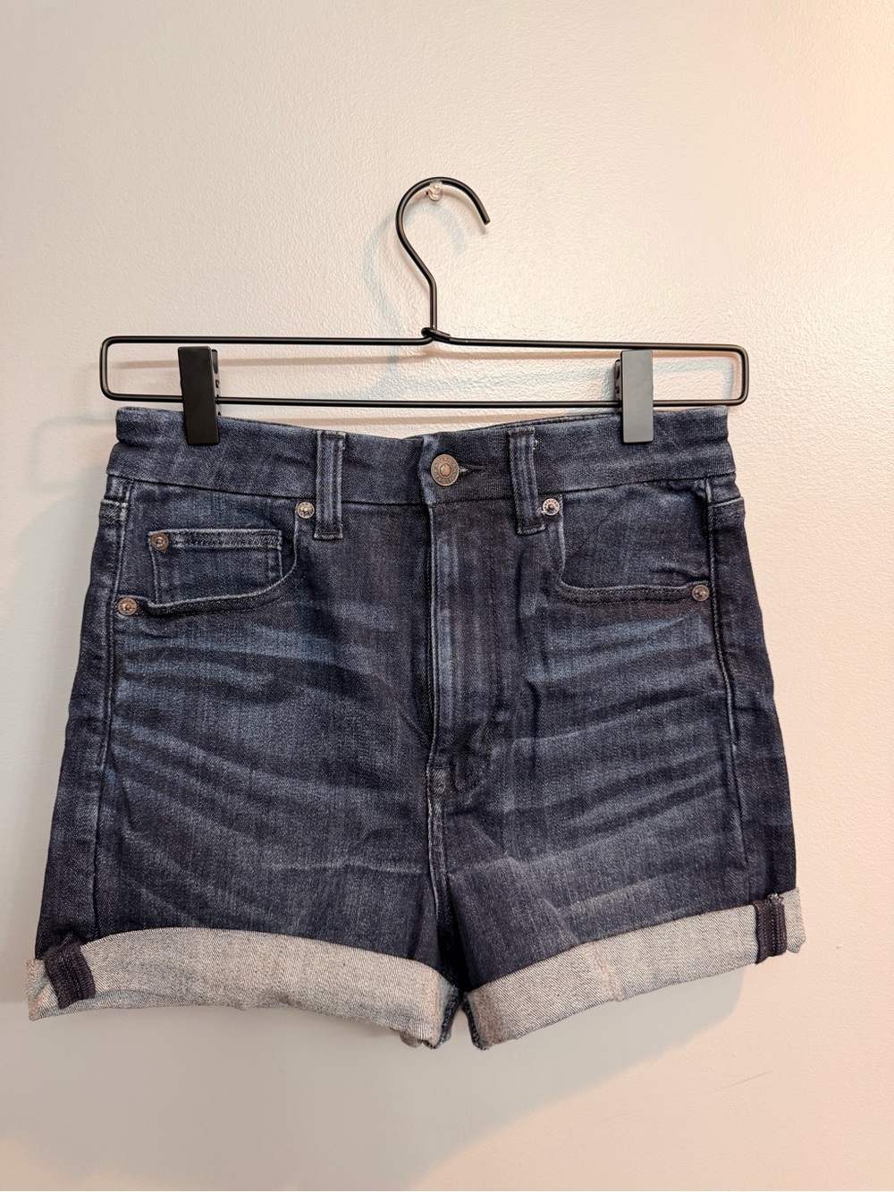 American Eagle Outfitters Dark Blue Curvy Super Hi-Rise Shortie Shorts